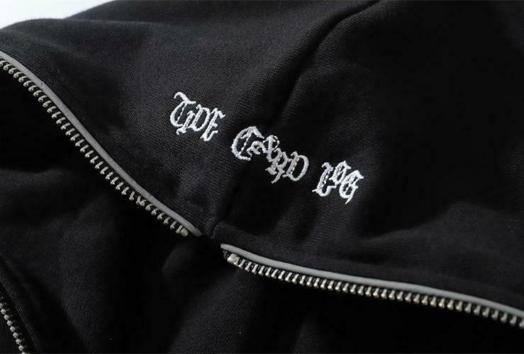 Gothic Print Full Zip Hoodie - Y2K Aesthetic Coquette Style - Grunge Fashion Statement