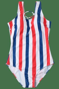 Gothic Striped Lattice Cami Swimsuit in Y2K Fashion Aesthetic for Women