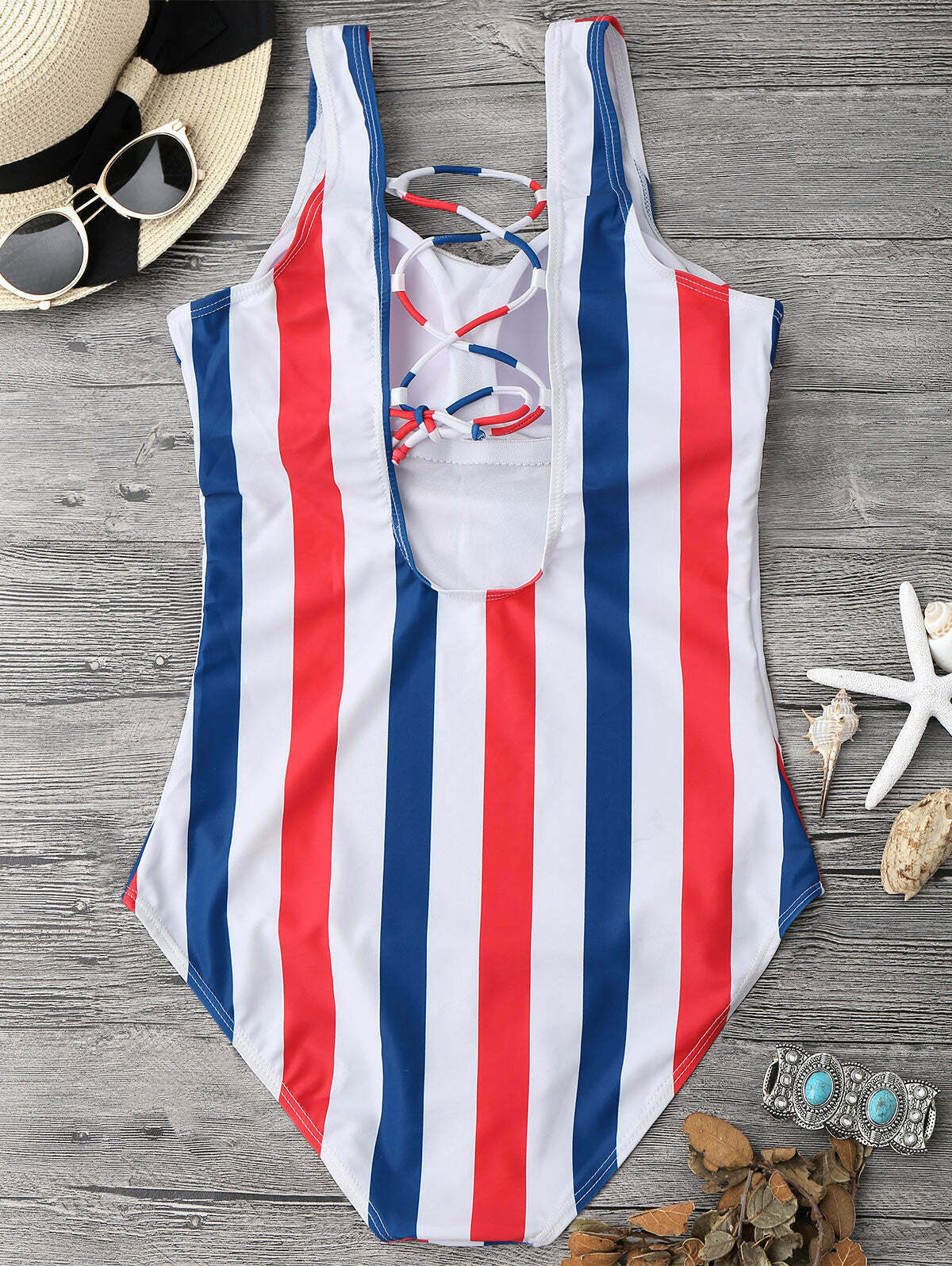 Gothic Striped Lattice Cami Swimsuit in Y2K Fashion Aesthetic for Women