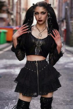 Gothic Style Cargo Skirt with Waist Strap for Women - Y2K Aesthetic Grunge Fashion