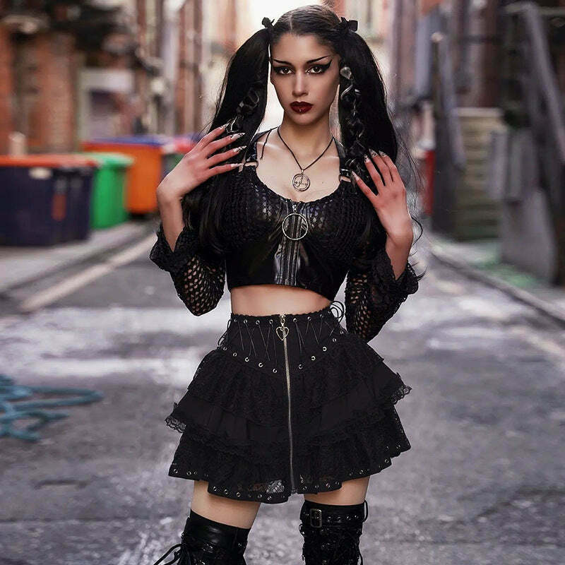 Gothic Style Cargo Skirt with Waist Strap for Women - Y2K Aesthetic Grunge Fashion