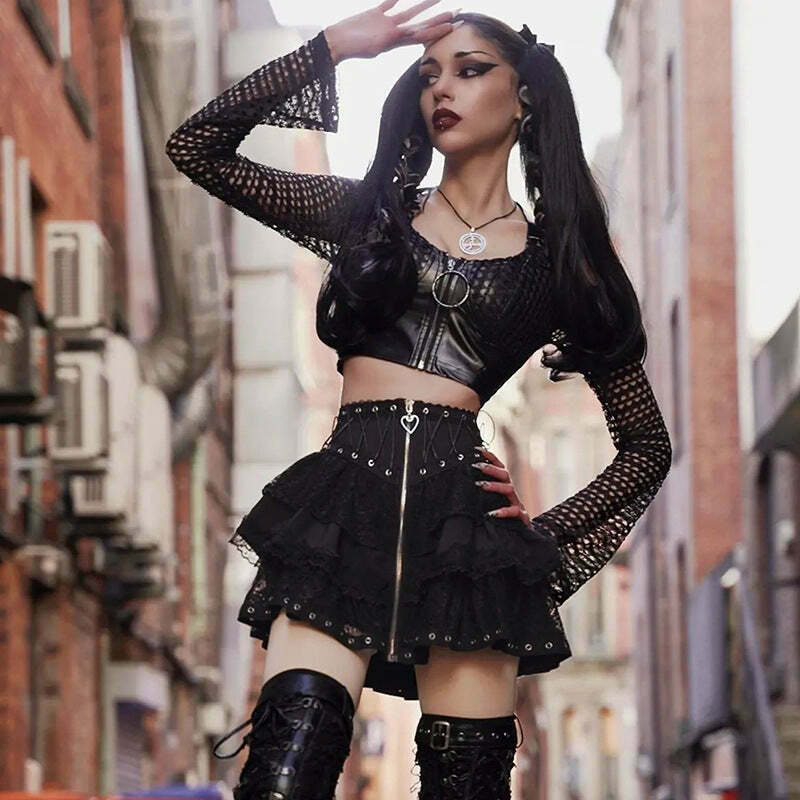 Gothic Style Cargo Skirt with Waist Strap for Women - Y2K Aesthetic Grunge Fashion
