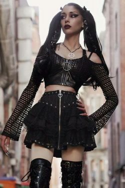 Gothic Style Cargo Skirt with Waist Strap for Women - Y2K Aesthetic Grunge Fashion