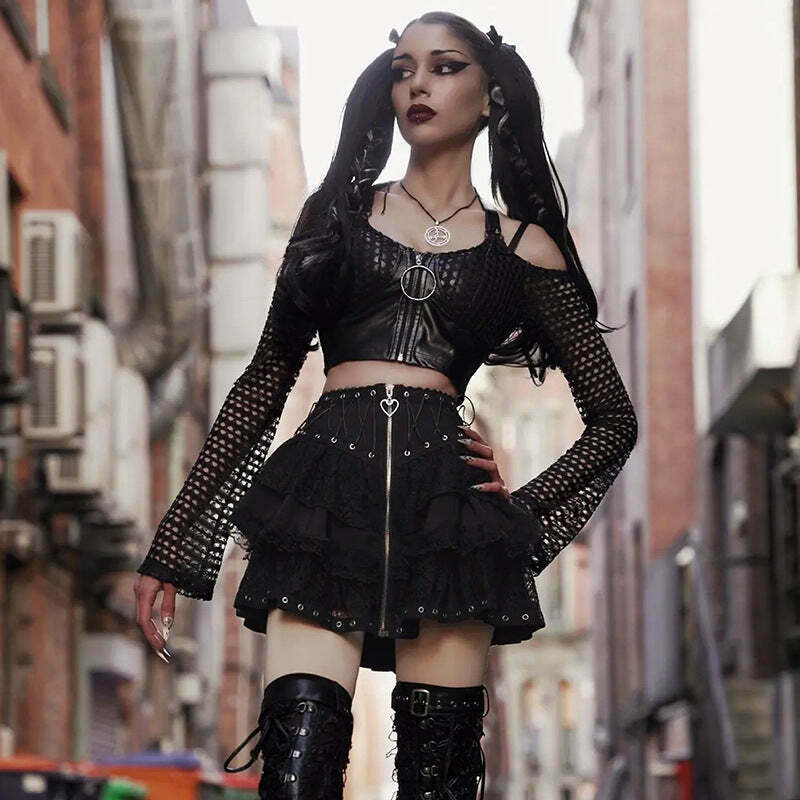 Gothic Style Cargo Skirt with Waist Strap for Women - Y2K Aesthetic Grunge Fashion