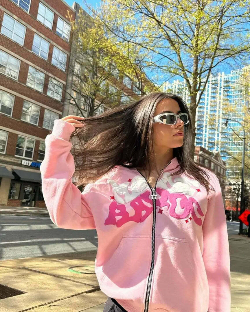 Graffiti Groove Urban Hoodie - Y2K Aesthetic Streetwear for Women