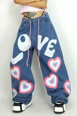 Graffiti Printed Wide-Leg Jeans - Y2K Fashion Statement with Coquette & Grunge Aesthetic