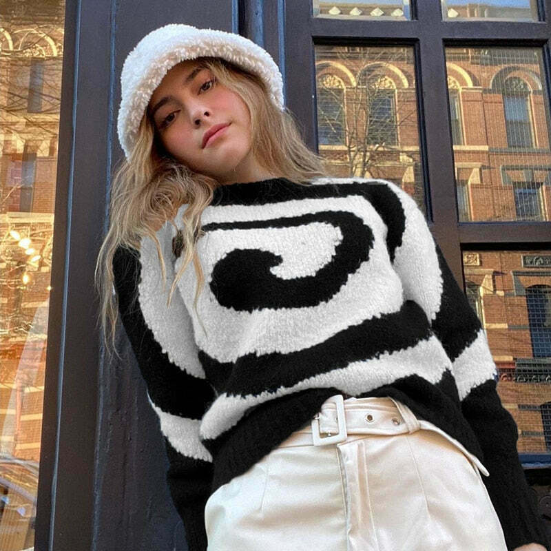 Grunge Aesthetic Circular Design Knitted Sweater - Y2K Fashion Coquette Style for Women
