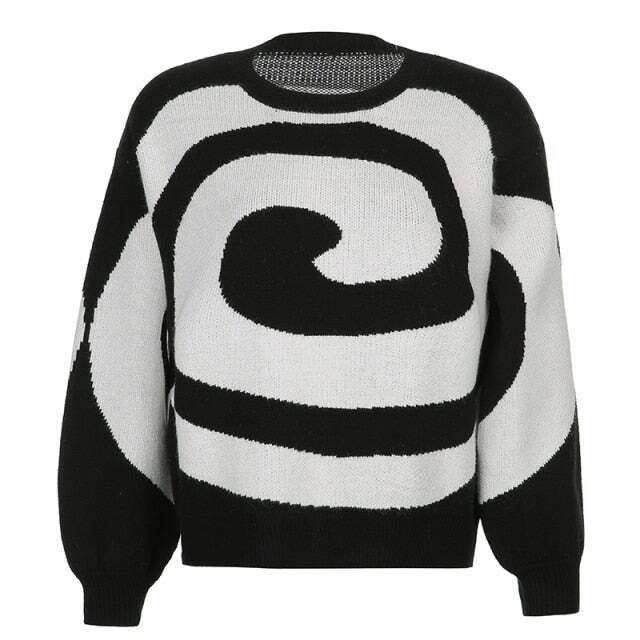 Grunge Aesthetic Circular Design Knitted Sweater - Y2K Fashion Coquette Style for Women
