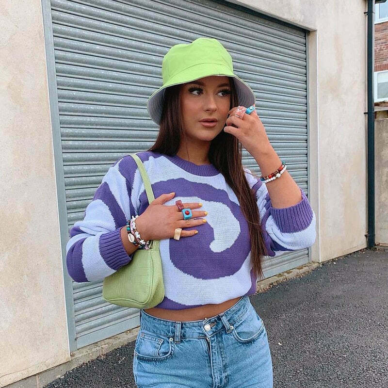 Grunge Aesthetic Circular Design Knitted Sweater - Y2K Fashion Coquette Style for Women