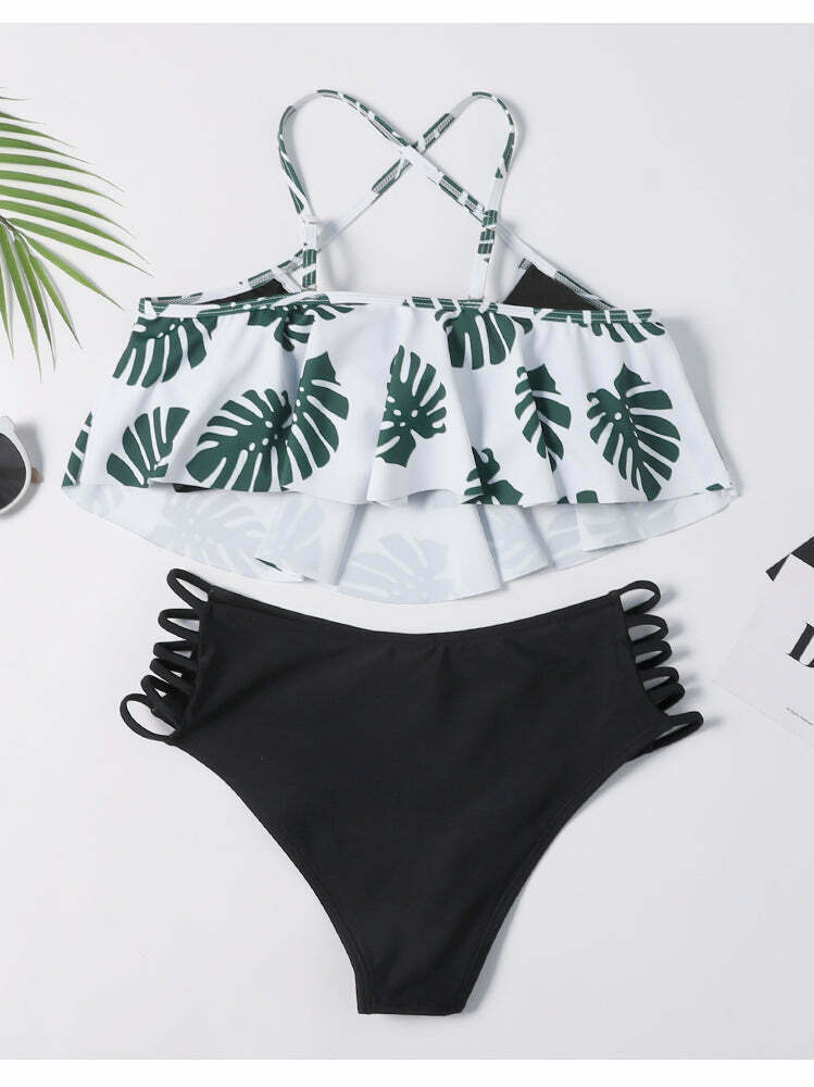Grunge Aesthetic Cut Out Leaf Bikini Set - Y2K Fashion Swimwear