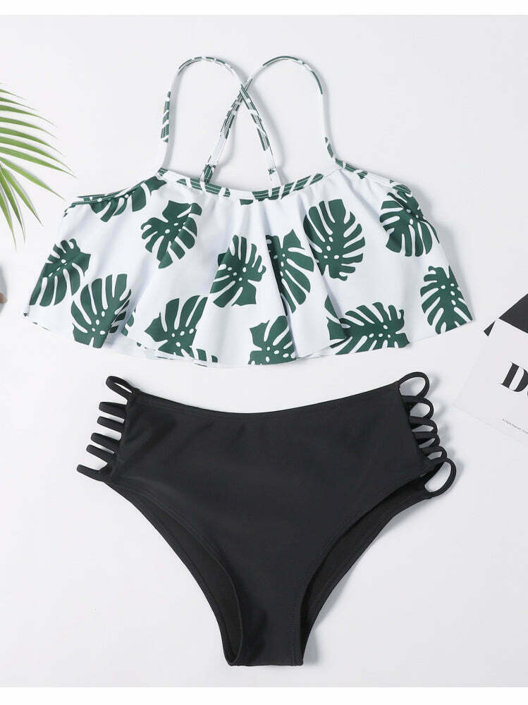 Grunge Aesthetic Cut Out Leaf Bikini Set - Y2K Fashion Swimwear