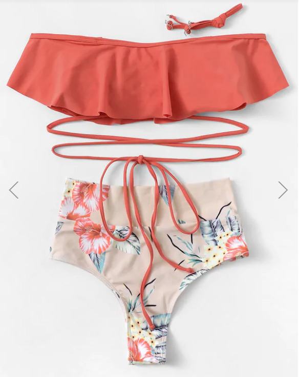 Grunge Aesthetic Flounce Off-The-Shoulder Bikini Set with Y2K Fashion Vibe