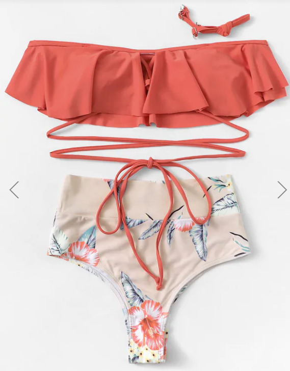 Grunge Aesthetic Flounce Off-The-Shoulder Bikini Set with Y2K Fashion Vibe
