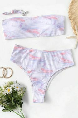 Grunge Aesthetic Goldfish Print Bandeau Bikini Set - Y2K Fashion Swimwear