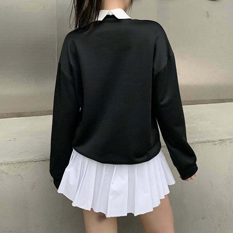 Grunge Alphabet Sweatshirt: Y2K Aesthetic Black Coquette Fashion - Cute Tops & Cargo Skirt