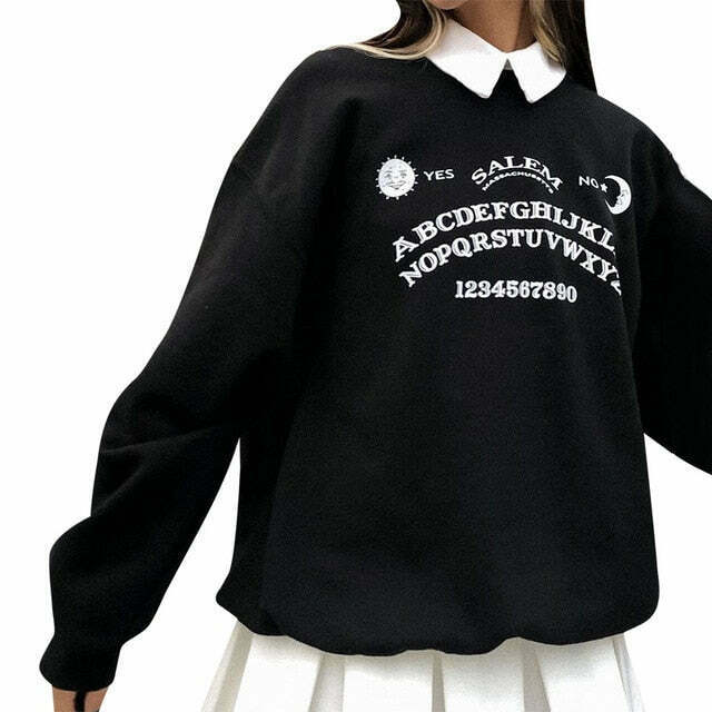 Grunge Alphabet Sweatshirt: Y2K Aesthetic Black Coquette Fashion - Cute Tops & Cargo Skirt