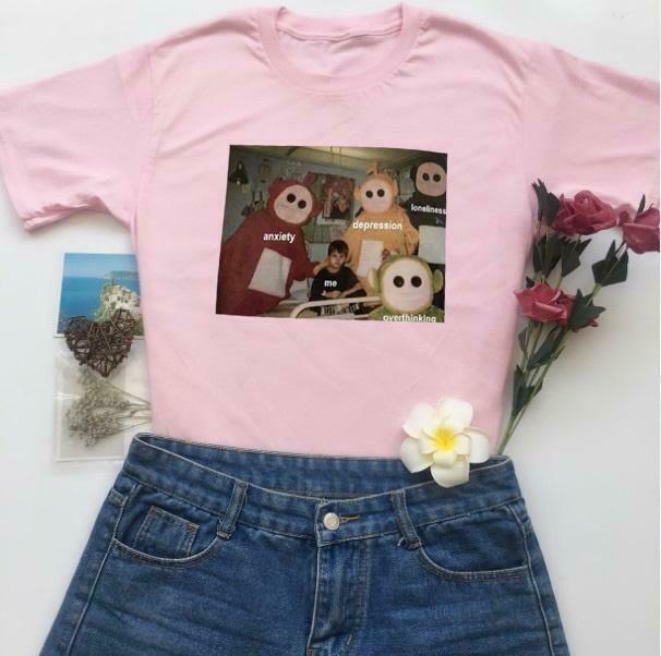 Grunge Teletubbies T-Shirt - Y2K Aesthetic Top for Women with Coquette Style and Pastel Goth Vibes