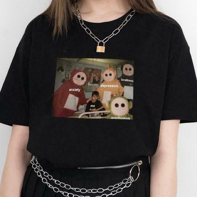 Grunge Teletubbies T-Shirt - Y2K Aesthetic Top for Women with Coquette Style and Pastel Goth Vibes