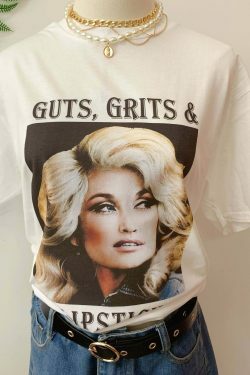 Guts, Grits And Lipstick Y2K Fashion Tee - Coquette Aesthetic Grunge Style Cute Tops
