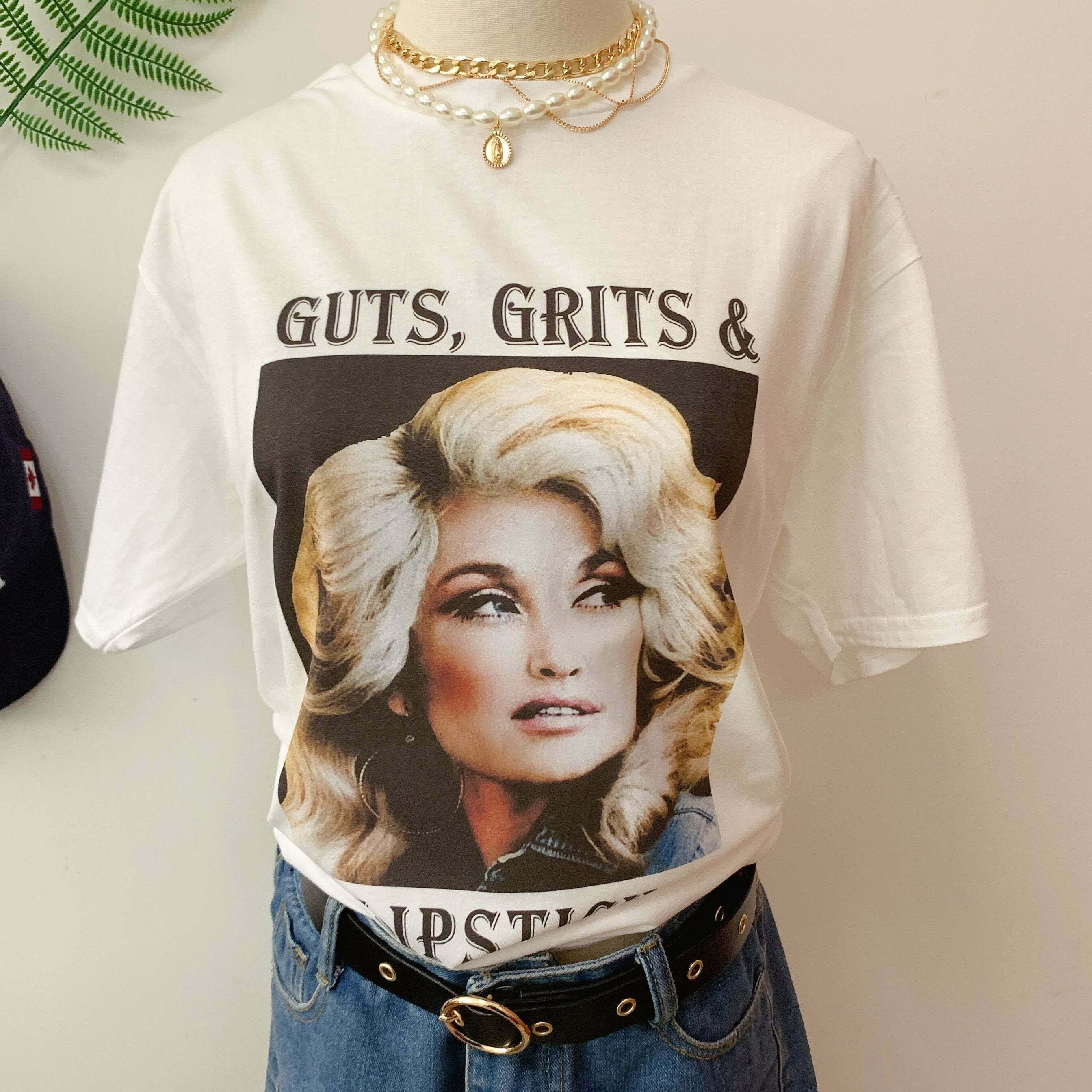 Guts, Grits And Lipstick Y2K Fashion Tee - Coquette Aesthetic Grunge Style Cute Tops