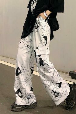 Harajuku Style Black Graffiti Pants - Y2K Fashion Aesthetic for Women