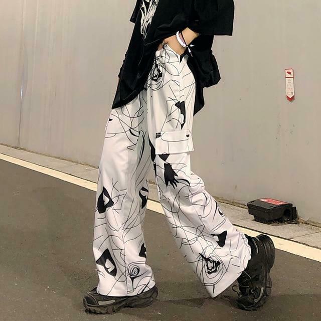 Harajuku Style Black Graffiti Pants - Y2K Fashion Aesthetic for Women