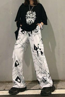 Harajuku Style Black Graffiti Pants - Y2K Fashion Aesthetic for Women
