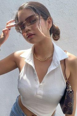 Harper White Collar Top - Y2K Fashion with Coquette Aesthetic, Grunge Style, and Pastel Goth Vibes