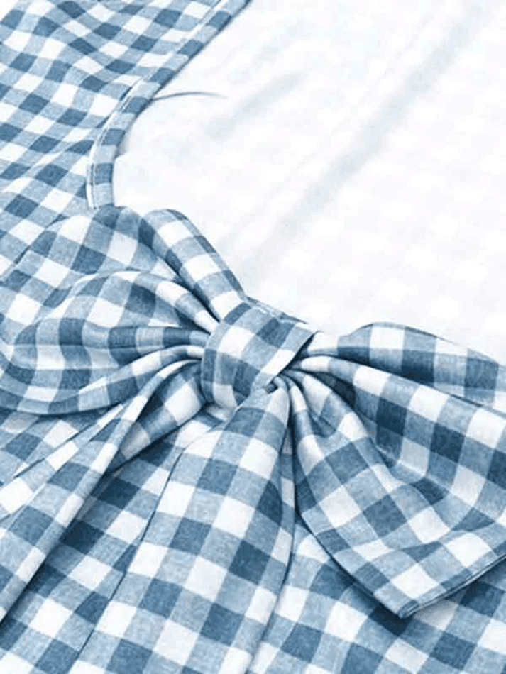 Houndstooth Print Bow Slim Tank Top - Y2K Fashion Coquette Aesthetic Grunge Style Cute Tops