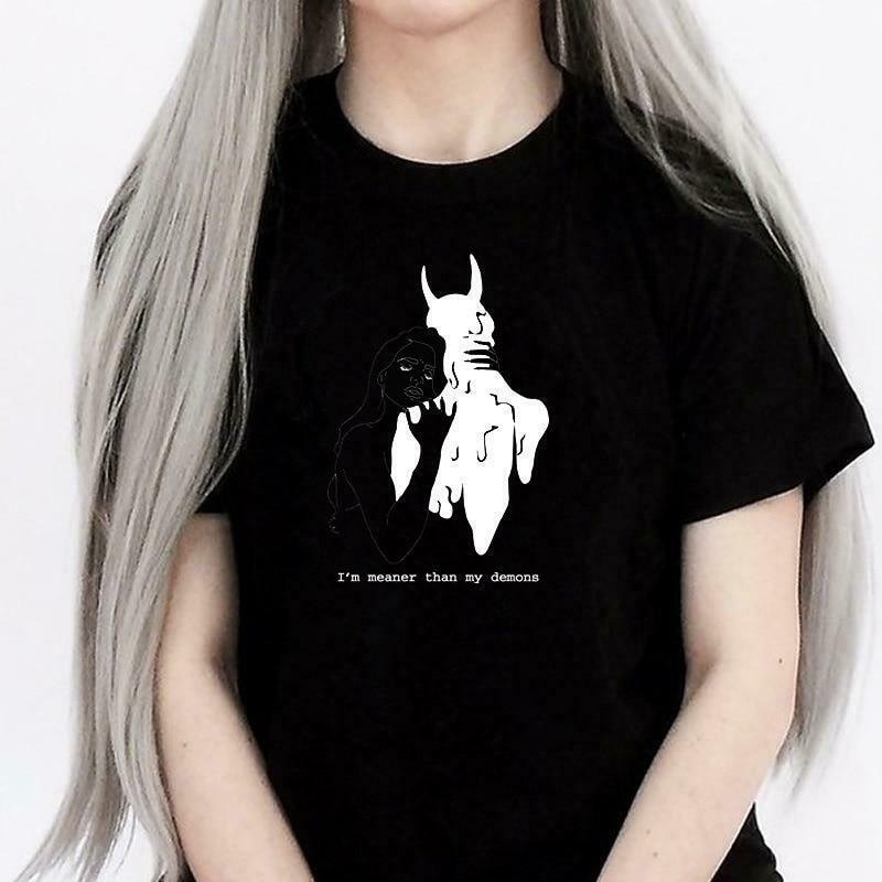 I'm Meaner Than My Demons Graphic Tee - Y2K Fashion Statement Piece for Women