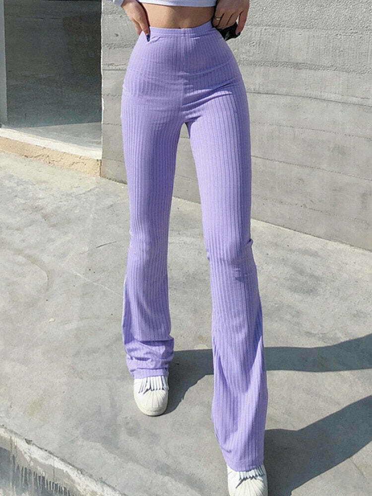 I Purple U' Aesthetic Flared Bottom Pants - Y2K Fashion Statement for Women