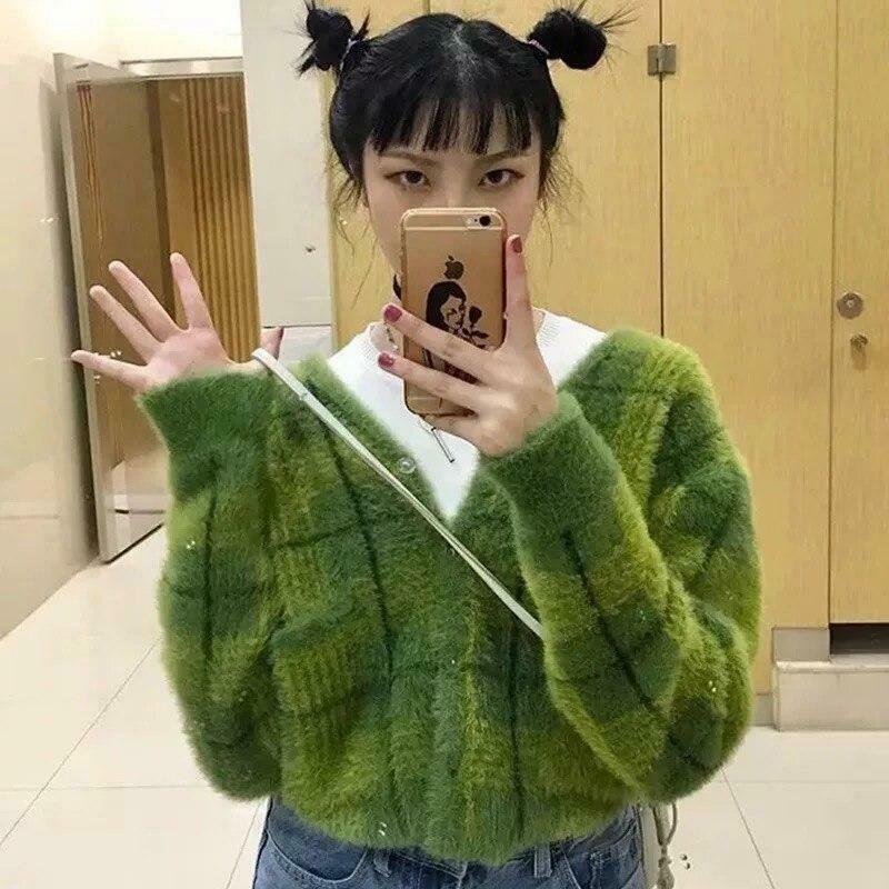 Indie Girl Green Cropped Sweater - Y2K Aesthetic Coquette Style for Women's Fashion