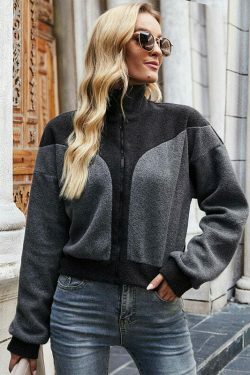 Indie Polar Stand Collar Zippered Black Jacket - Y2K Fashion Aesthetic for Women