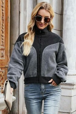 Indie Polar Stand Collar Zippered Black Jacket - Y2K Fashion Aesthetic for Women