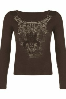 Justice Goth Punk Long Sleeve Tee - Y2K Aesthetic Fashion for Women - Coquette Style Grunge Outfit