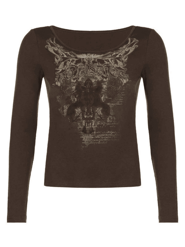 Justice Goth Punk Long Sleeve Tee - Y2K Aesthetic Fashion for Women - Coquette Style Grunge Outfit