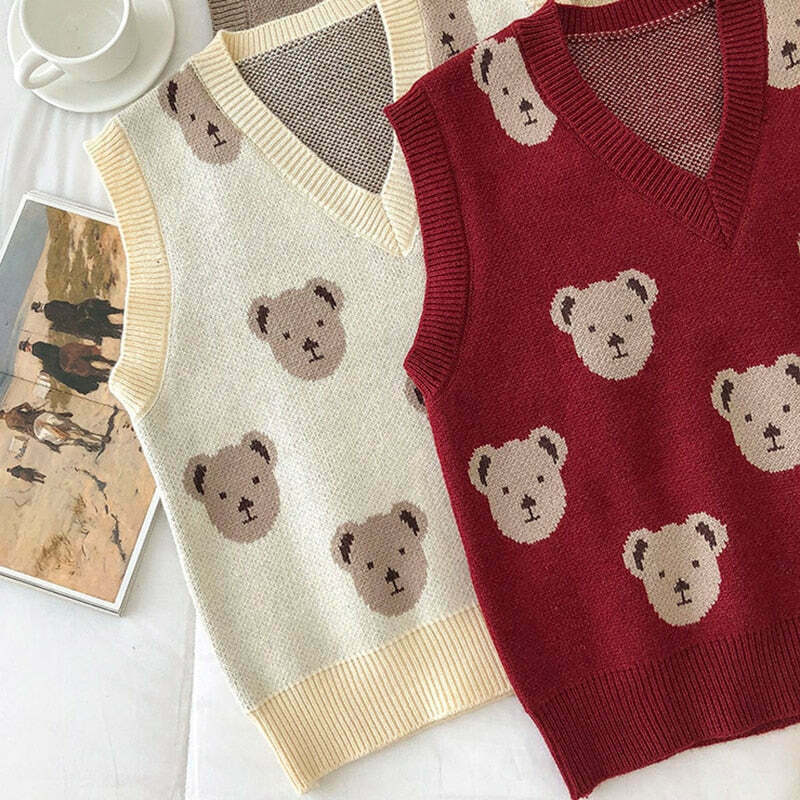 Kare Bear Printed Vest - Y2K Fashion Coquette Aesthetic Grunge Style Cute Tops Pastel Goth