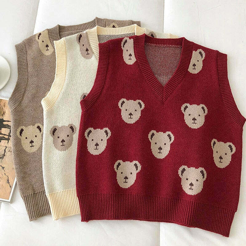 Kare Bear Printed Vest - Y2K Fashion Coquette Aesthetic Grunge Style Cute Tops Pastel Goth