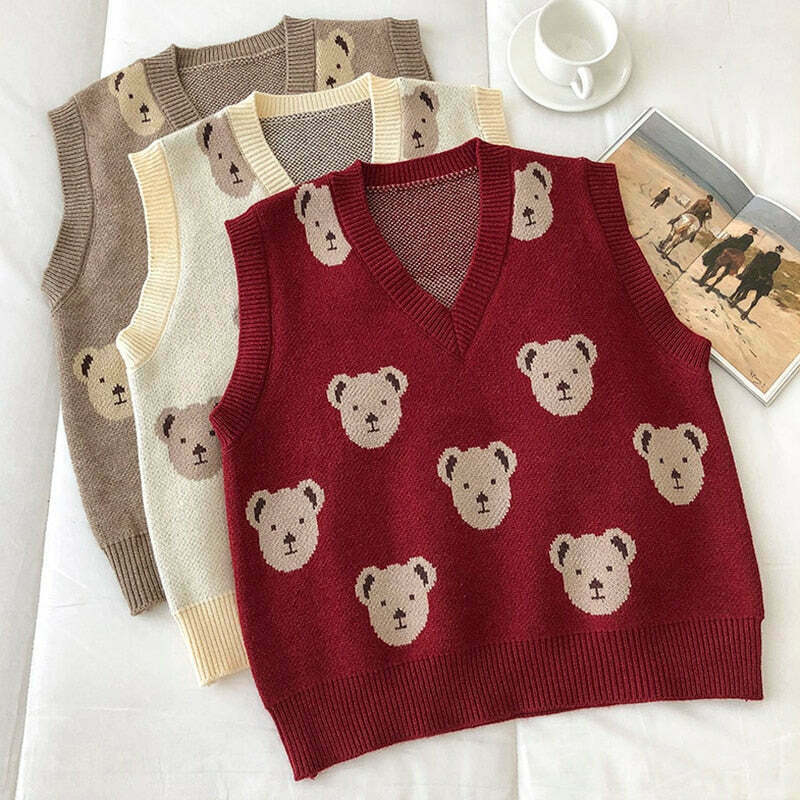 Kare Bear Printed Vest - Y2K Fashion Coquette Aesthetic Grunge Style Cute Tops Pastel Goth