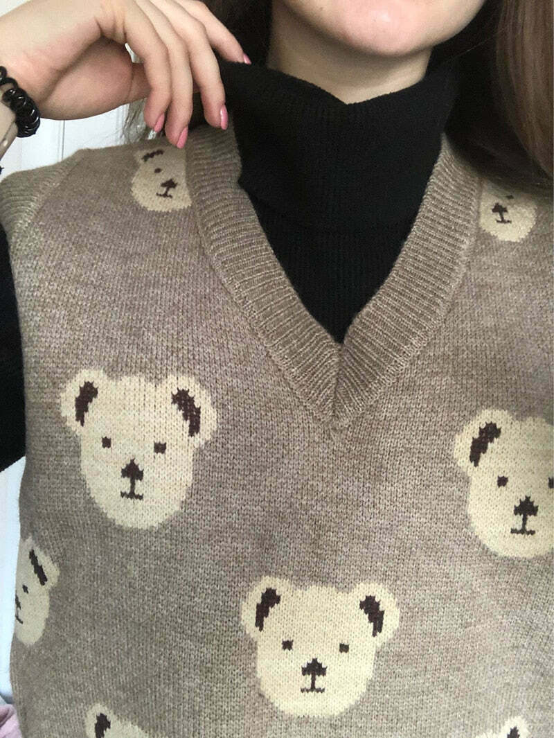 Kare Bear Printed Vest - Y2K Fashion Coquette Aesthetic Grunge Style Cute Tops Pastel Goth