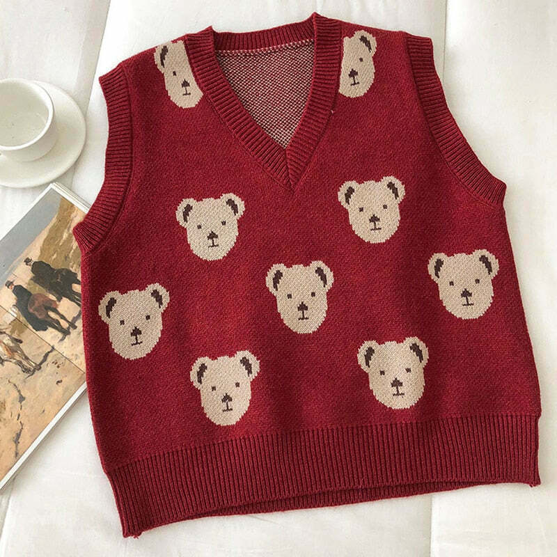Kare Bear Printed Vest - Y2K Fashion Coquette Aesthetic Grunge Style Cute Tops Pastel Goth