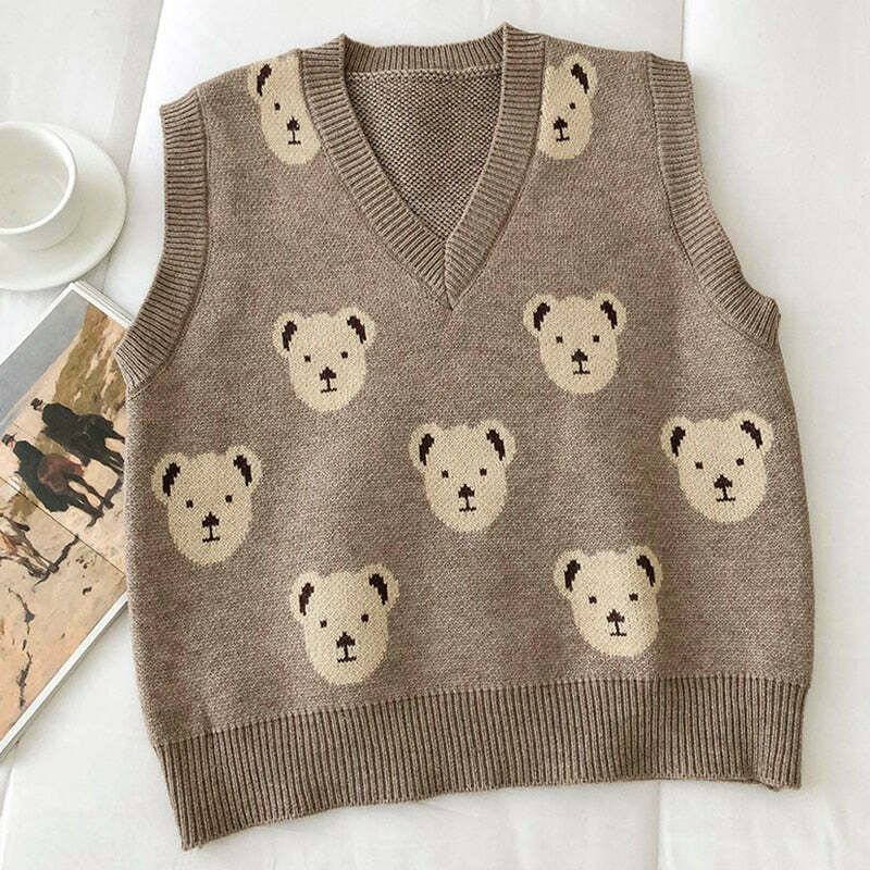Kare Bear Printed Vest - Y2K Fashion Coquette Aesthetic Grunge Style Cute Tops Pastel Goth