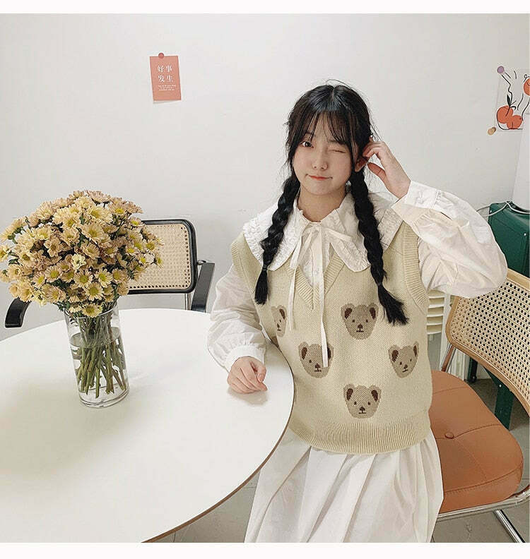 Kare Bear Printed Vest - Y2K Fashion Coquette Aesthetic Grunge Style Cute Tops Pastel Goth