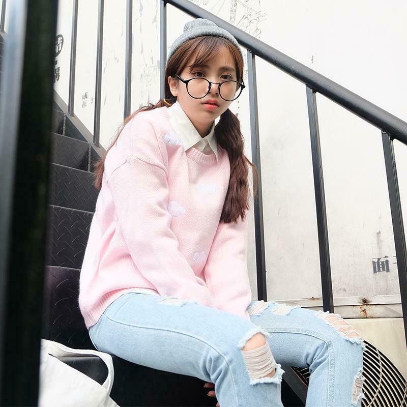Kawaii Clouds Soft Sweater - Y2K Aesthetic Fashion for Women - Coquette & Grunge Style Tops
