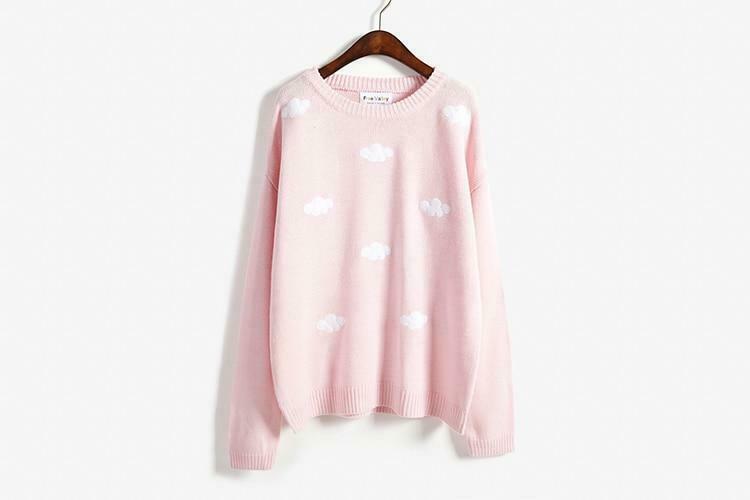 Kawaii Clouds Soft Sweater - Y2K Aesthetic Fashion for Women - Coquette & Grunge Style Tops