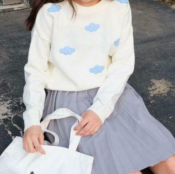 Kawaii Clouds Soft Sweater - Y2K Aesthetic Fashion for Women - Coquette & Grunge Style Tops