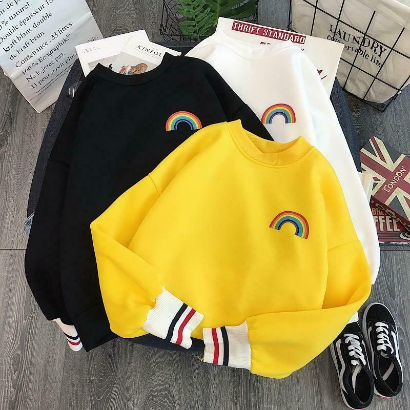 Kawaii Rainbow Embroidered Sweatshirt - Y2K Aesthetic Coquette Fashion for Women