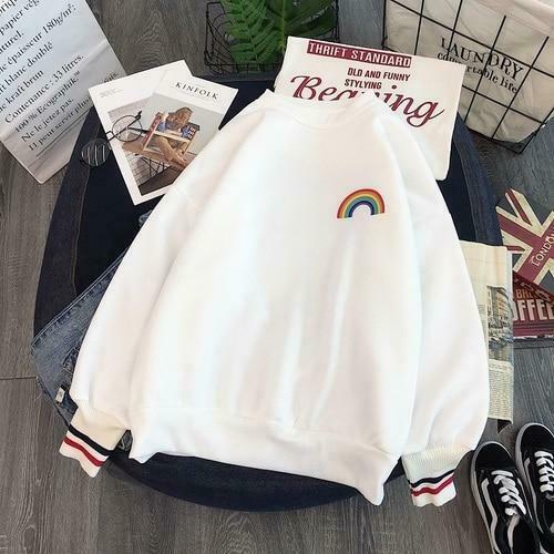 Kawaii Rainbow Embroidered Sweatshirt - Y2K Aesthetic Coquette Fashion for Women
