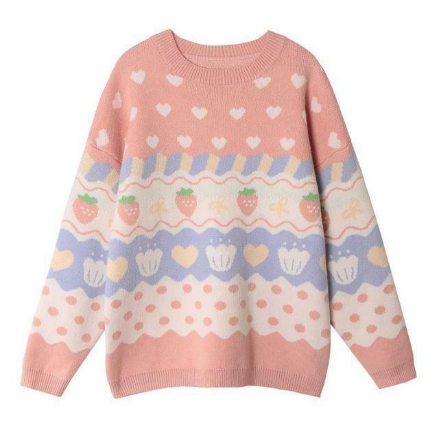 Kawaii Strawberry Sweater: Y2K Fashion with a Cute and Coquette Aesthetic Touch