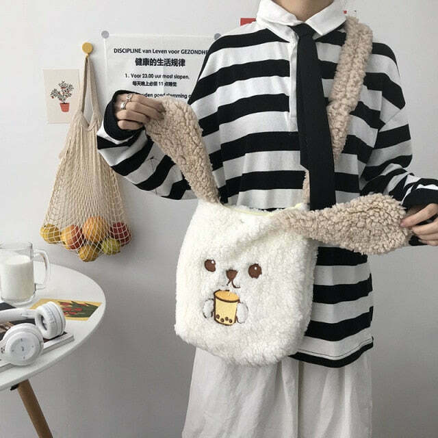 Kawaii Style Bunny Handbag for Y2K Fashion Enthusiasts with Coquette Aesthetic and Grunge Style